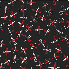 Canvas Print - Line Crossed oars or paddles boat icon isolated seamless pattern on black background. Vector