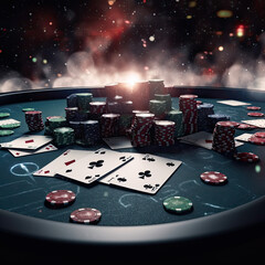 Wall Mural - Space Casino: Futuristic Poker Table with Cosmic Chips and Playing Cards Created Using Generative Ai