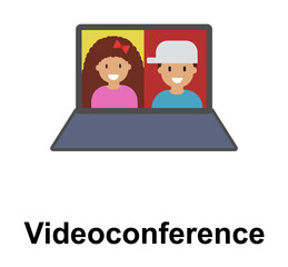 Sticker - videoconference, laptop color icon illustration on transparent background