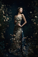 Wall Mural - A Fashionable Gown Made of Stars and Flowers Created Using Generative Ai