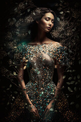 Wall Mural - Fashion Meets the Cosmos, Stunning Full Body Shot in a Forest Location Created Using Generative Ai