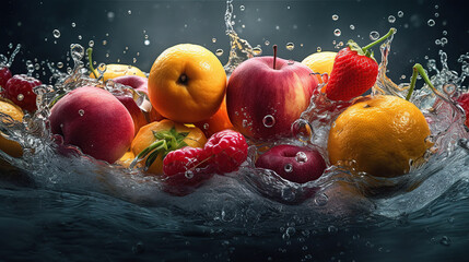  Exploding food photography mix fruits smoothie, Generative AI