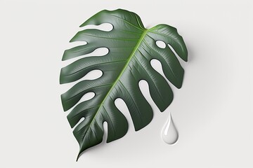 Sticker - fresh green leaf with dew drops. Generative AI