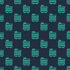 Poster - Green line Car radiator cooling system icon isolated seamless pattern on blue background. Vector