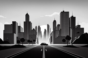 Wall Mural - bustling urban street scene in black and white. Generative AI