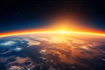 Wall Mural - Sunrise over planet view from space. Generative AI