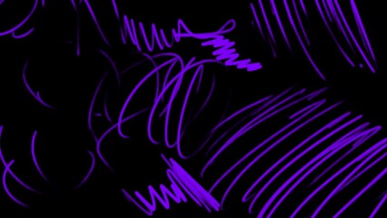 Animation of colored doodle strokes on a black screen. Stock art video in 4K with alpha channel. Artistic interference effect.