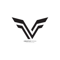 Modern letter V with flying wings traveling business logo
