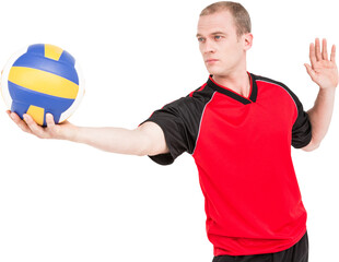 Canvas Print - Sportsman getting ready to serve while playing volley ball