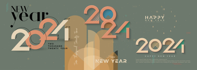 Retro classic background happy new year 2024 with classic shades of coloring. Premium vector design for 2024 new year banner, poster, template.