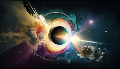 Wall Mural - cosmic fantastic universe planet explosion view new quality universal colorful stock image illustration design, generative ai