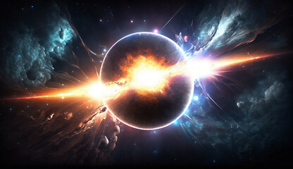 Wall Mural - cosmic fantastic universe planet explosion view new quality universal colorful stock image illustration design, generative ai
