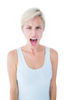 Angry blonde woman screaming 