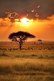 Fototapeta Sawanna - The Serengeti National Park in Tanzania , generative artificial intelligence
