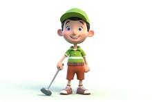 3D Cartoon Cute Golfer Kid. Generative AI