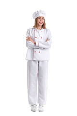 Poster - Female baker in uniform on white background