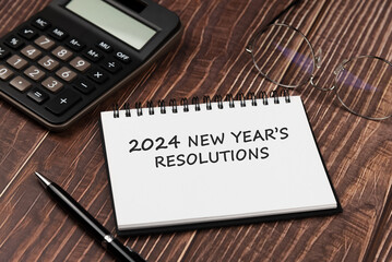 Wall Mural - Notepad with text 2024 New Year's Resolutions