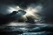 tempestuous sea with dark storm clouds above. Generative AI