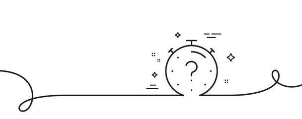 Wall Mural - Quiz line icon. Continuous one line with curl. Timer with question mark. Faq time symbol. Quiz single outline ribbon. Loop curve pattern. Vector