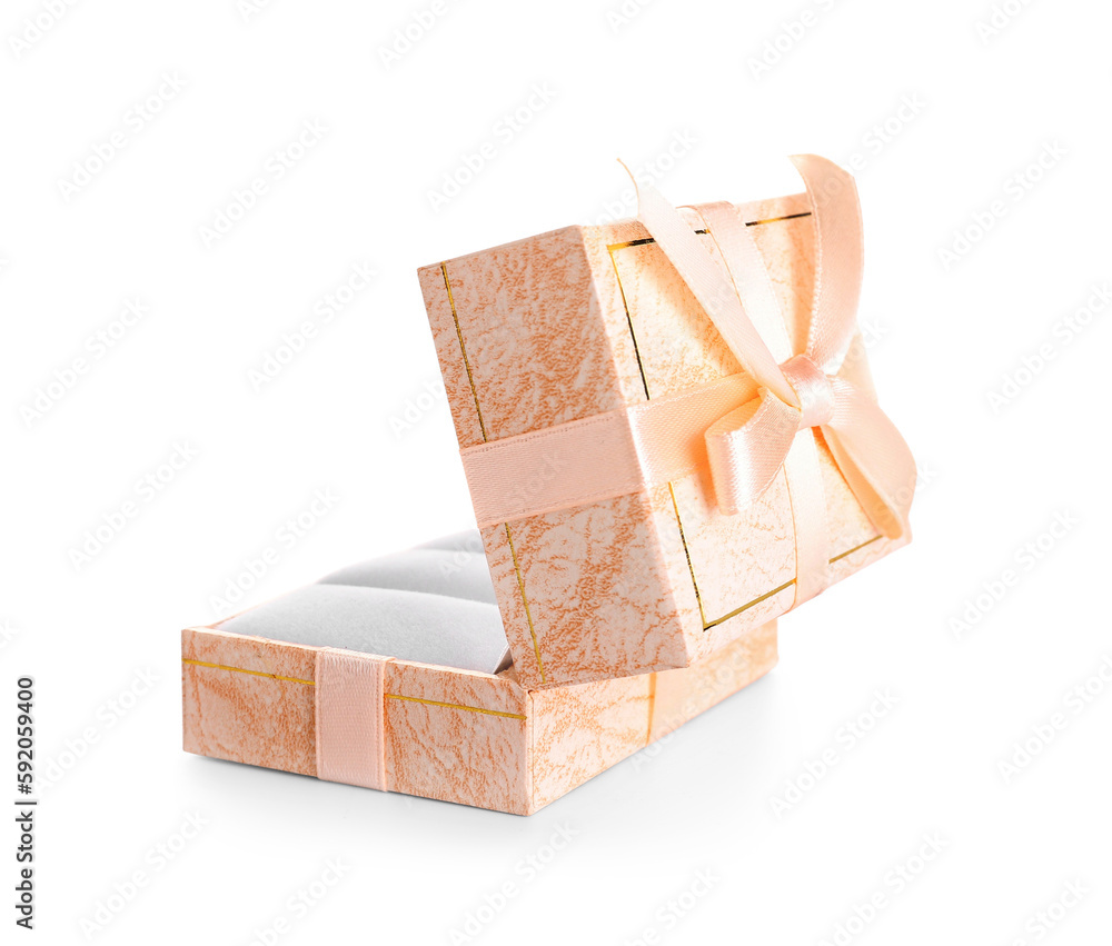 Empty box for wedding rings on white background