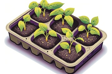 Poster - seed tray filled with healthy and diverse seedlings and sprouts. Generative AI