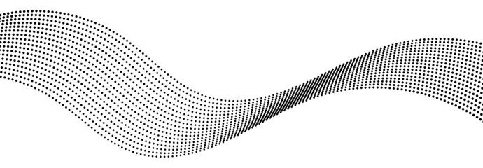 Wall Mural - Halftone dots on white background. Beautiful wave shaped array of black dots. Vector illustration