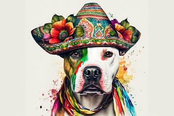 Canvas Print - cute dog wearing a colorful hat and scarf. Generative AI