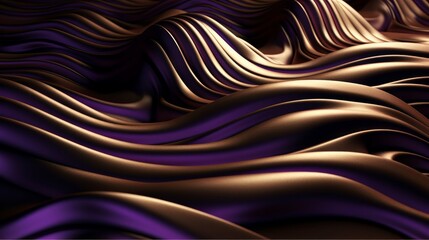 Poster - Wavy Golden and Purple Metallic 3D Background. Generative ai