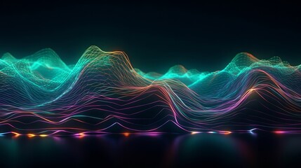Wall Mural - abstract background of colorful neon wavy line glowi. generative ai