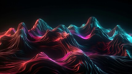 Wall Mural - abstract background of colorful neon wavy line glowi. generative ai