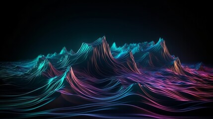 Wall Mural - abstract background of colorful neon wavy line glowi. generative ai