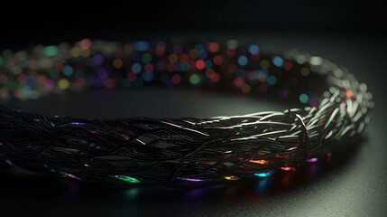Aufkleber - A thin, flexible cable with glass fibers transmitting data through light signals. Generative ai