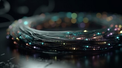 Poster - A thin, flexible cable with glass fibers transmitting data through light signals. Generative ai