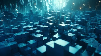 Poster - Cube patterns, black background, abstract background, shiny metal, matte metal, red and blue metal background, Generative Ai