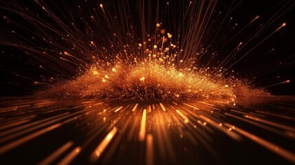 Abstract orange particles of optical fiber 3d illustration. Generative ai