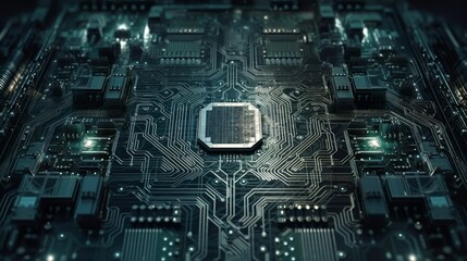 Poster - A circuit board texture in black and green creates a futuristic and dynamic look. Generative ai