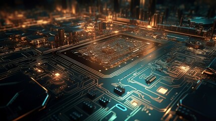 Poster - A circuit board texture in black and green creates a futuristic and dynamic look. Generative ai