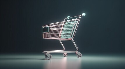 Fototapete - Illustration of a black shopping cart element in a dark scene. Generative ai