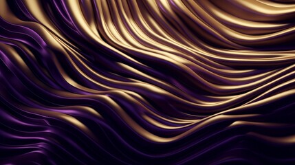 Poster - Wavy Golden and Purple Metallic 3D Background. Generative ai