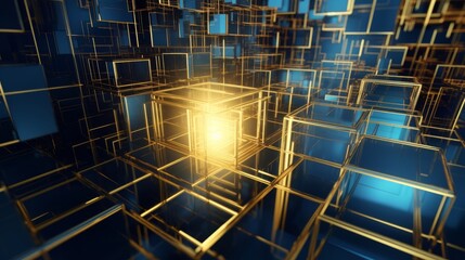 Aufkleber - Yellow gold blue abstract background, metaverse and technology, laser and geometric theme abstract background. Generative ai