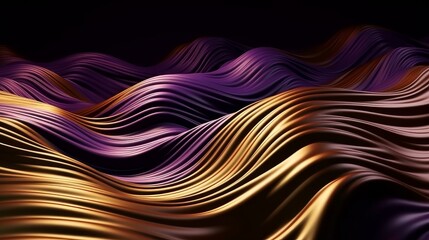 Poster - Wavy Golden and Purple Metallic 3D Background. Generative ai