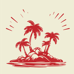 retro cartoon illustration of a small island