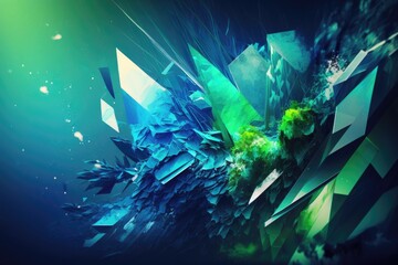 Poster - abstract blue and green shapes in a digital painting. Generative AI