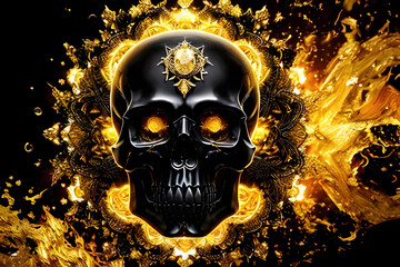 Wall Mural - Modern skull Black crystal sscreams epic art ,horror canvas art collection for decoration and interior. black and gold. wall art. canvas art, wallpaper . Generative ai