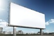 © Ruslan Shevchenko - Blank billboard. Mockup. Blank banner. Outdoor billboard mockup, outdoor advertising poster with city and sky background. Generative AI