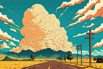 Canvas Print - scenic road with a beautiful cloudy sky. Generative AI