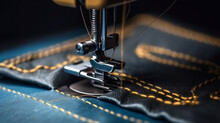 Sewing Machine On The Background Of A Black Leather Case.generative Ai