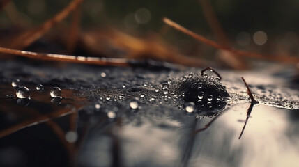 spider web with dew drops in the morning, shallow depth of field.generative ai