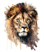 Watercolor Floral Lion Head Isolated, Generated With Ai