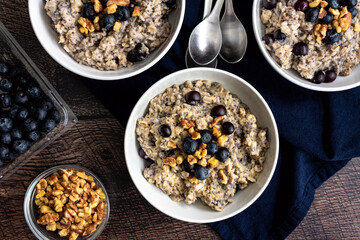 Wall Mural - Blueberry Chia Oatmeal Topped with Walnuts: Healthy oatmeal breakfast made with blueberries, walnuts, and chia seeds